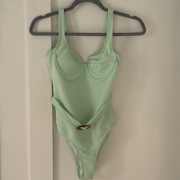 NWT ASOS The Frolic Mint Green Belted Swimsuit Size 2 - Picture 2 of 8